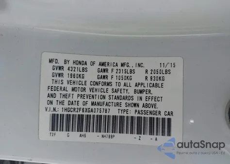 2016 Honda Accord Sport из США, поврежденный, VIN 1HGCR2F6XGA075787